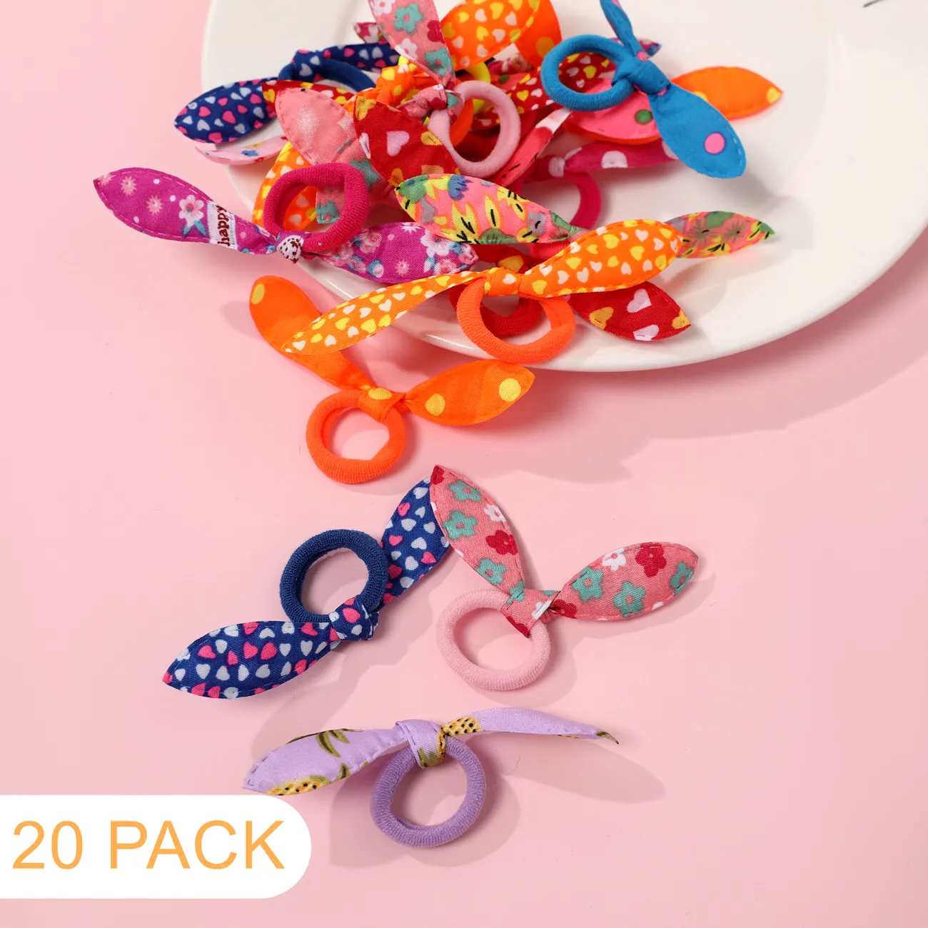 Paquete de 20 lazos para el pelo con orejas de conejo para niñas (color al azar) Color-A big image 1