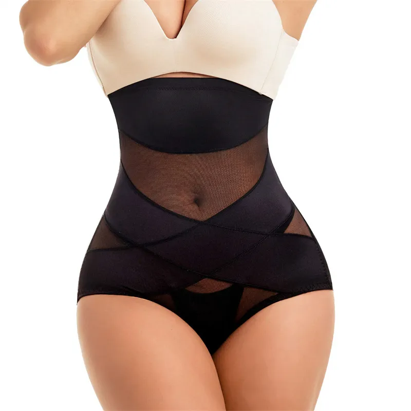 Women Hi-Waist Double Tummy Control Panty Butt Lifter Shapewear Waist Trainer Tummy Control Shorts B