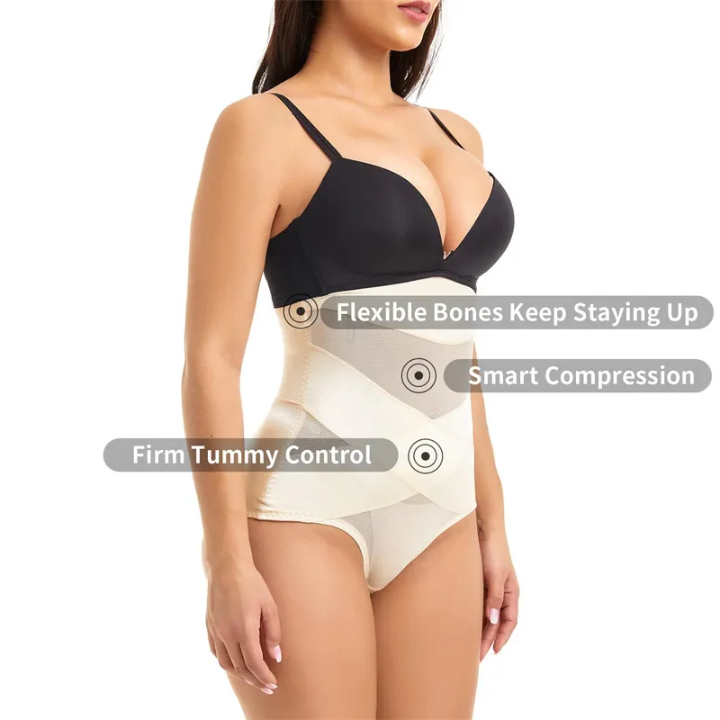 Women Hi-Waist Double Tummy Control Panty Butt Lifter Shapewear Waist Trainer Tummy Control Shorts Body Shaper Cincher Girdle big image 3