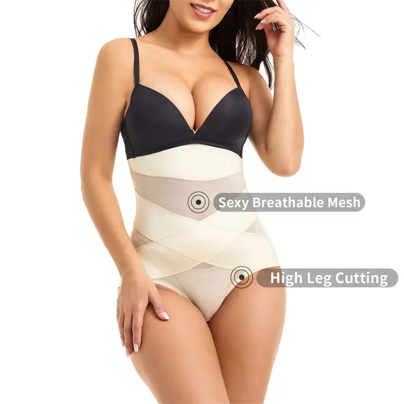 Women Hi-Waist Double Tummy Control Panty Butt Lifter Shapewear Waist Trainer Tummy Control Shorts Body Shaper Cincher Girdle big image 5