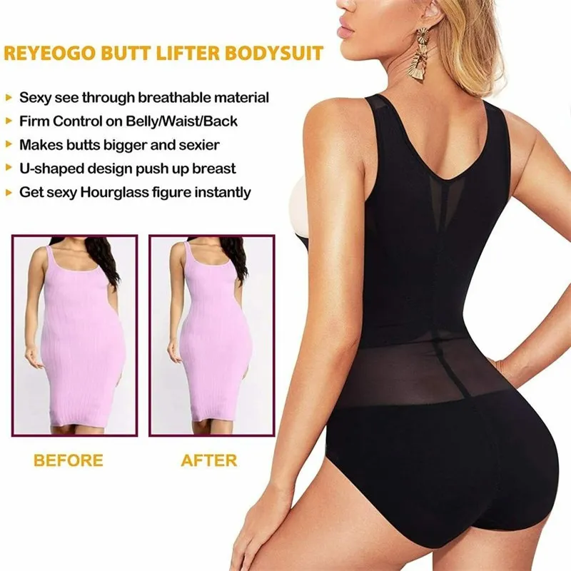 Women Butt Lifter Bodysuit Waist Trainer Shapewear Tummy Control Body Shaper Open Bust Bodysuits Black image 4