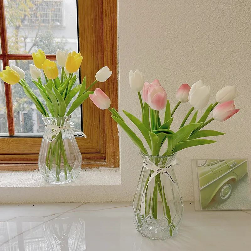 2-pack / 5-pack tulipes fleurs artificielles pu real touch faux tulipes fleurs pour table bureau mariage salle à manger décoration de la maison Blanc big image 1