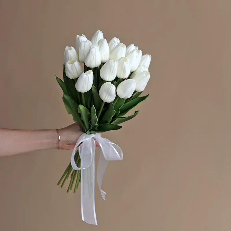 2-pack/5-pack tulipas flores artificiais pu toque real tulipas falsas flores para mesa escritório casamento sala de jantar decoração de casa Branco big image 1