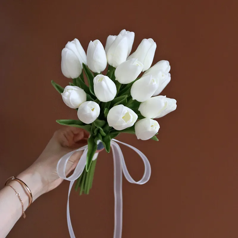 2-pack/5-pack tulipas flores artificiais pu toque real tulipas falsas flores para mesa escritório casamento sala de jantar decoração de casa Branco big image 1