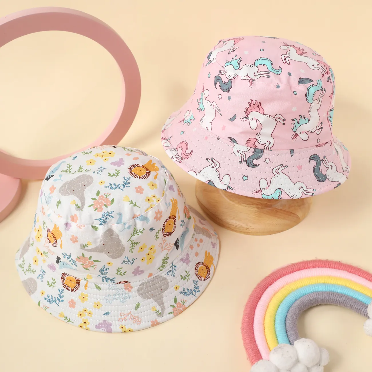 Bebê / Toddler Allover Print Unicorn Pattern Bucket Hat Rosa big image 1