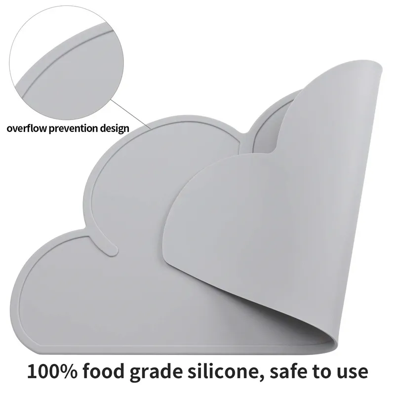 Enfants Silicone Placemau Cloud Shape Anti-Slip Placemat Portable Food Mat Table à manger pour Bébé Nourrissons Toddlers Enfants Gris big image 1