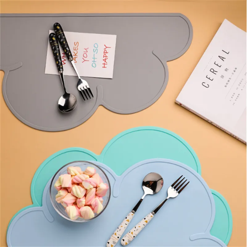 Kids Silicone Placemat Cloud Shape Non-Slip Placemat Portable Food Mat Dining Table for Baby Infants Toddlers Children Grey big image 1