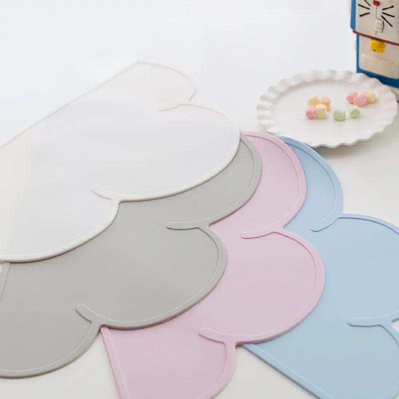Kids Silicone Placemat Cloud Shape Non-Slip Placemat Portable Food Mat Dining Table for Baby Infants Toddlers Children Grey big image 1