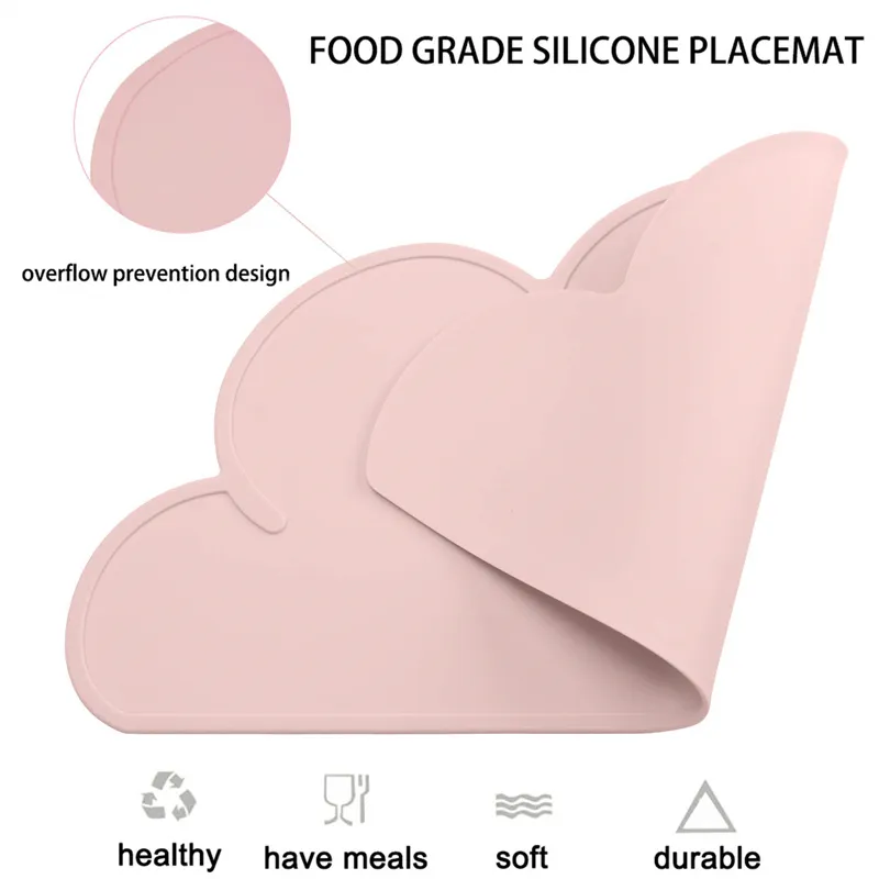 Enfants Silicone Placemau Cloud Shape Anti-Slip Placemat Portable Food Mat Table à manger pour Bébé Nourrissons Toddlers Enfants Rose Clair big image 1