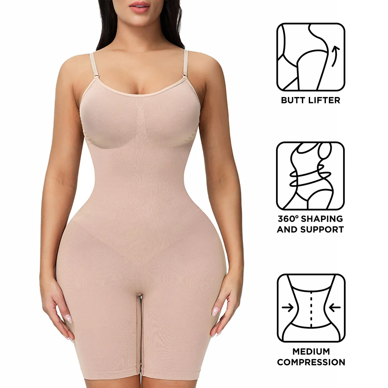 Women High-Rise Tummy Control Shapewear Seamless Bodysuit Butt Lifter  Bodysuit Mid Thigh Body Shaper Shorts (Without Chest Pad) Only د.ب.‏ 5.60  بات بات Mobile