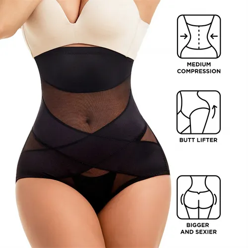Frauen Hi-Waist Double Bauchkontrolle Panty Butt Lifter Shapewear Taillentrainer Bauchkontrolle Shorts Body Shaper Cincher Gürtel