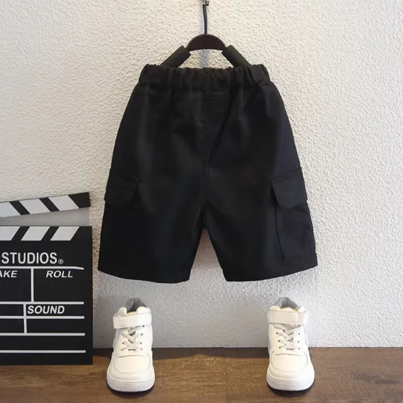 Kid Boy Solid Color Pocket Design Elasticized Shorts big image 7