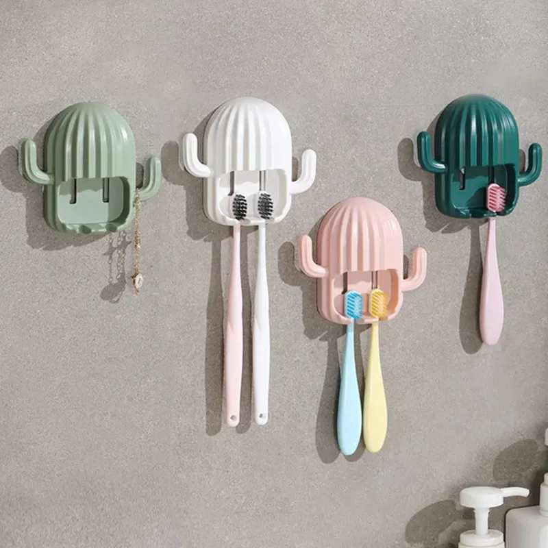 porte-brosse à dents cactus mural poinçon gratuit brosse à dents support de rangement accessoires de salle de bain Vert Foncé big image 1