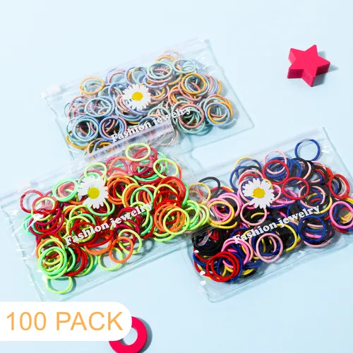 Laços de cabelo de tamanho pequeno multicoloridos de alta flexibilidade de 100 pacotes para meninas