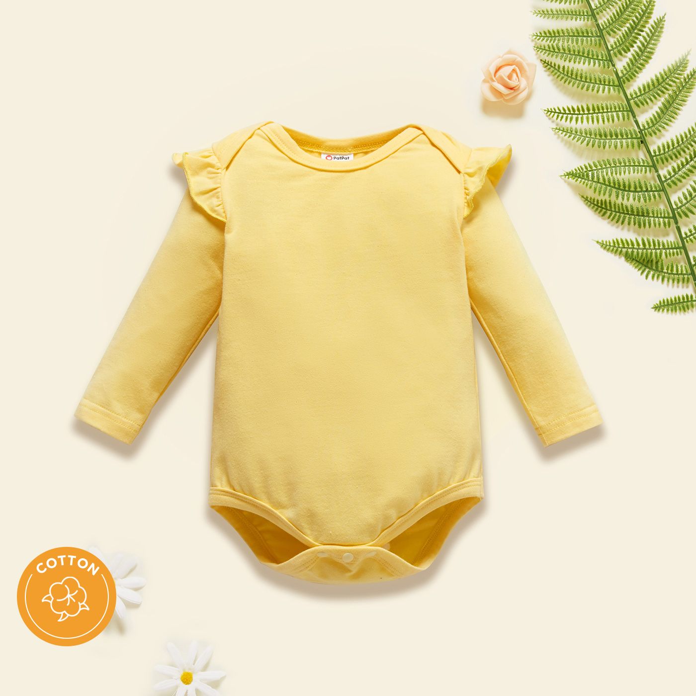 

Baby Solid color Flutter-sleeve Long-sleeve Romper