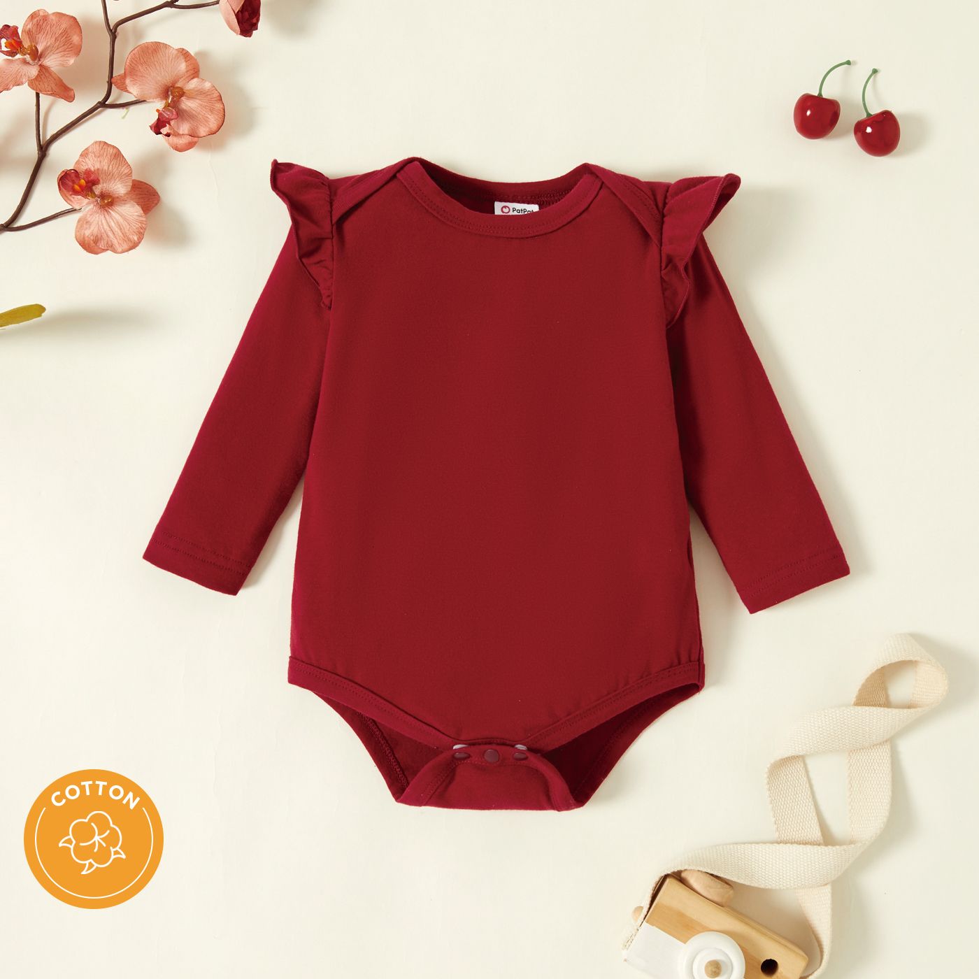 

Baby Solid color Flutter-sleeve Long-sleeve Romper