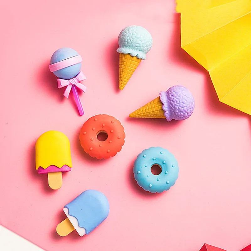 Borradores de comida lindos borradores de postre de donut 3d conjunto de regalos de juguete para niños recompensas en el aula suministro de papelería para estudiantes Rosa oscuro big image 1