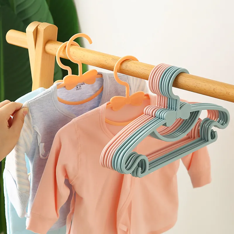 10 pacotes de cabides de bebê de plástico cabides de roupas antiderrapantes para lavanderia e armário Rosa big image 1