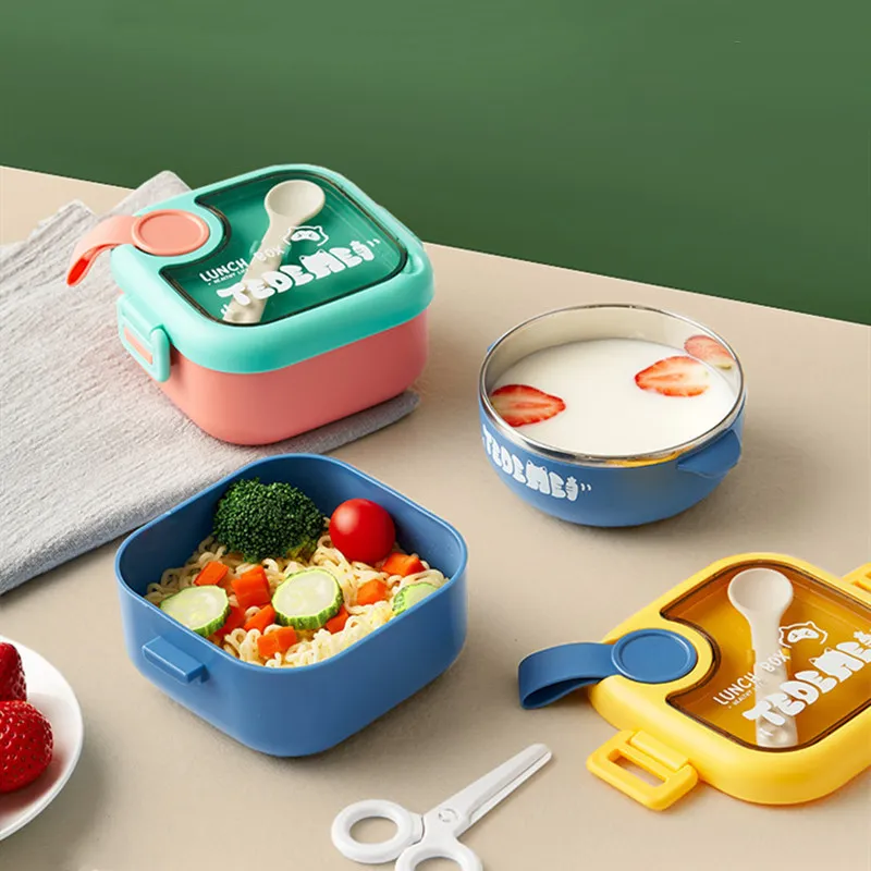750ML Baby Food Lunch Box with Spoon & Scissor Outdoor Baby Bento Box Food Container Kids Dinnerware Set  big image 3