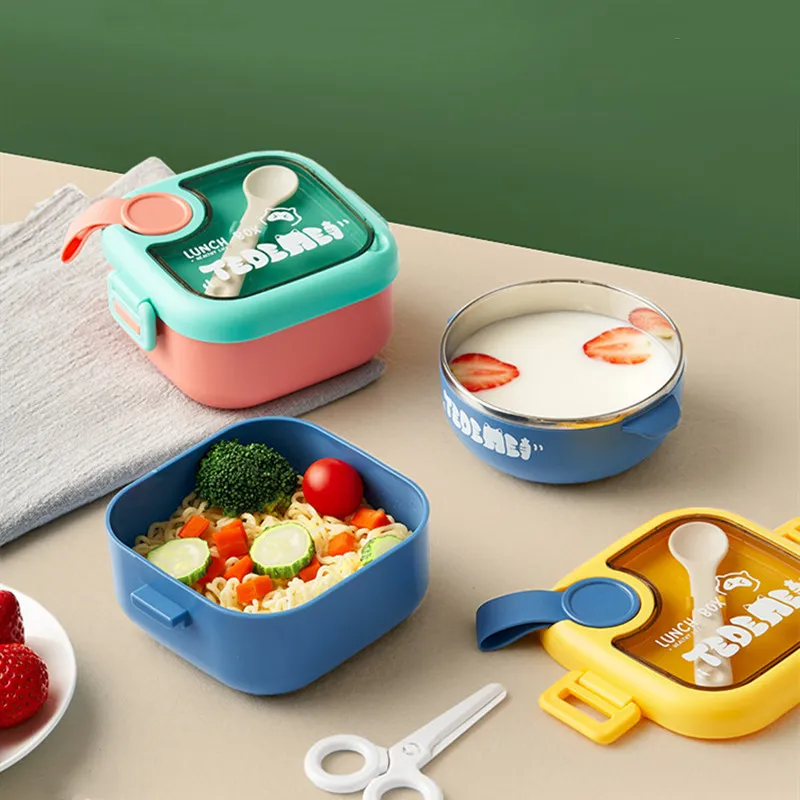 750ML Baby Food Lunch Box with Spoon & Scissor Outdoor Baby Bento Box Food Container Kids Dinnerware Set big image 3