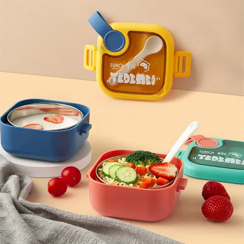 Fiambrera de comida para bebé de 750ml con cuchara y tijera, caja bento para bebé al aire libre, contenedor de comida, juego de vajilla para niños