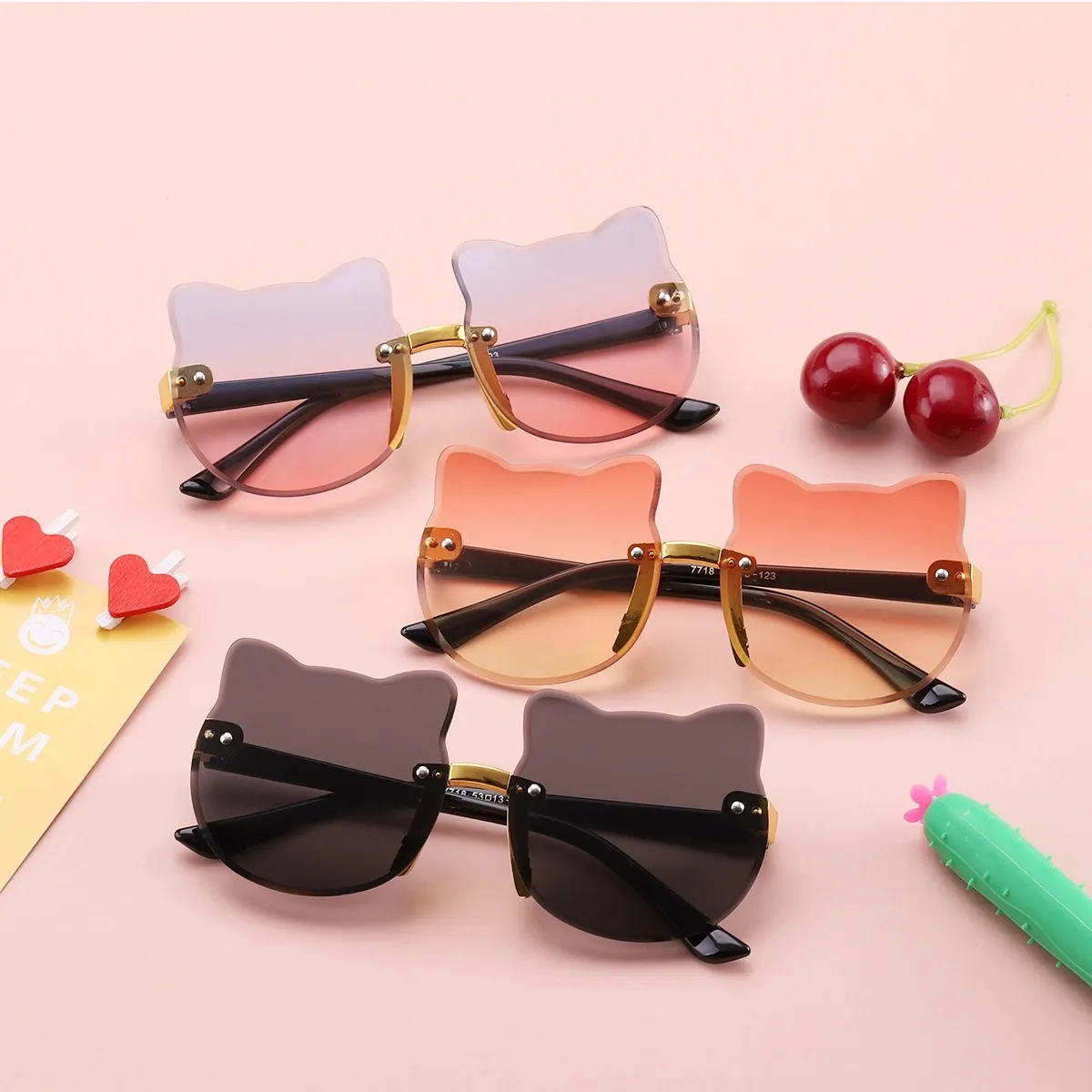 Kids Cartoon Cat Shape Rimless Decorative Glasses (With Glasses Case)