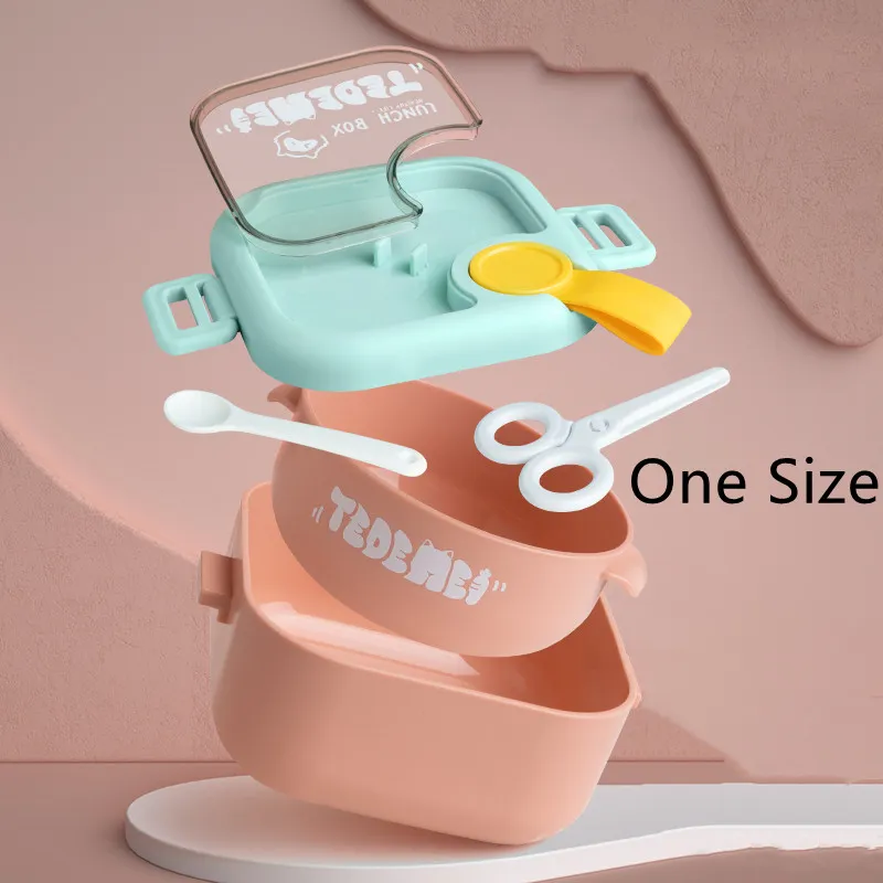 750ML Baby Food Lunch Box with Spoon & Scissor Outdoor Baby Bento Box Food Container Kids Dinnerware Set big image 6