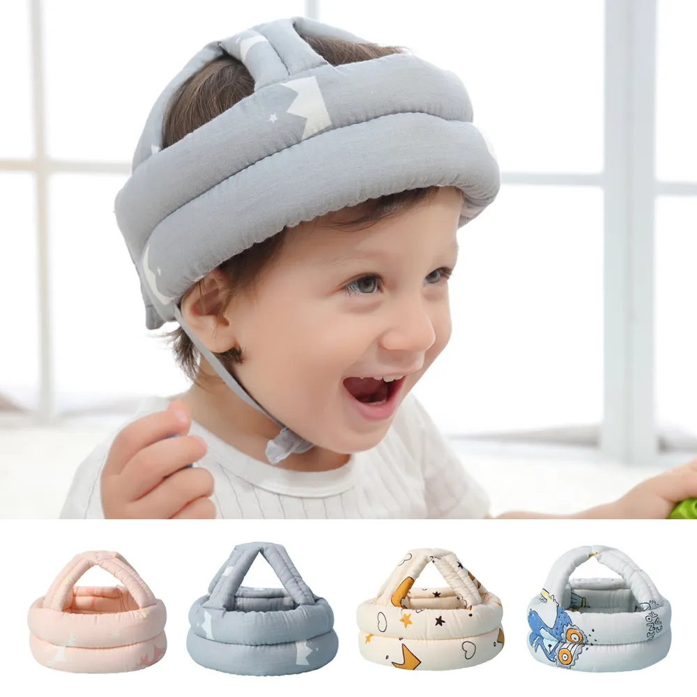 casque de protection contre les chutes de tête pour bébé enfant en bas âge pour ramper marche casque anti-collision à lacets casquette Jaune big image 1