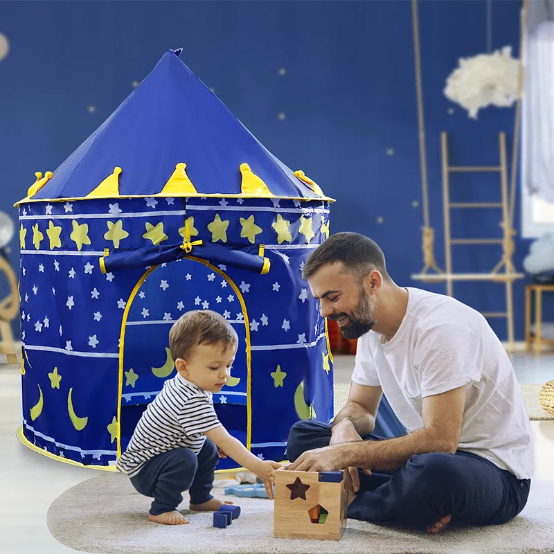 Kinderspielzelt verträumtes Grafikmuster faltbares Pop-Up-Spielzelt Spielzeugspielhaus für den Innen- und Außenbereich blau big image 1