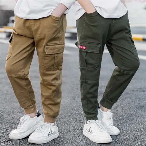 pantaloni cargo in cotone con design tascabile casual da bambino