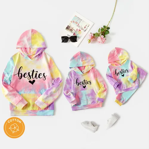 100% Cotton Letter Print Colorful Tie Dye Long-sleeve Hoodies for Mom and Me