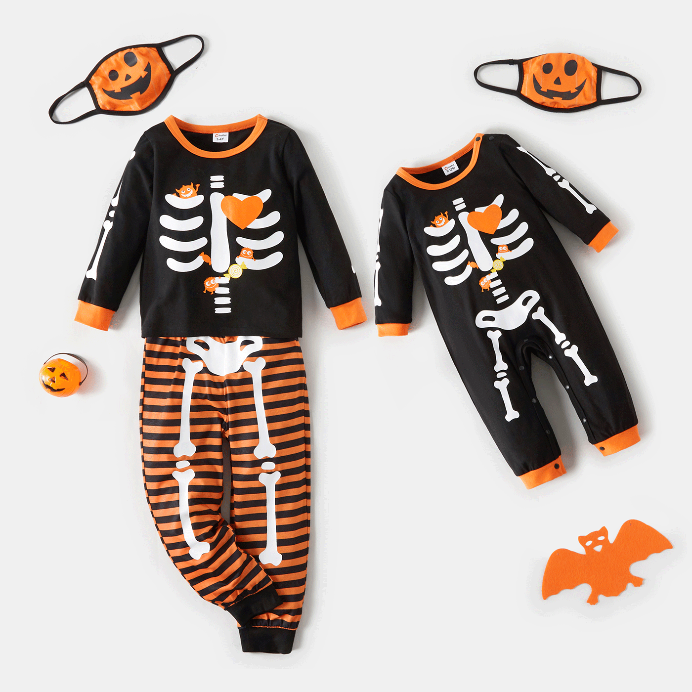 Halloween Glow in the Dark Skeleton Print Long-sleeve Sibling Matching Sets