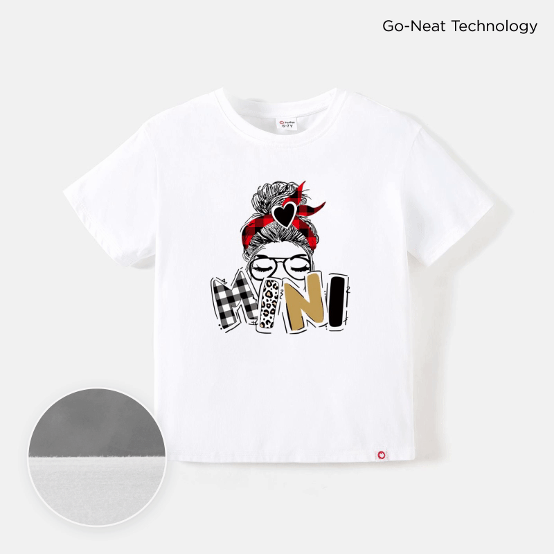 Go-Neat Kid Girl Water & Stain Resistant Letter Cartoon Print Breathable Short-sleeve White Tee