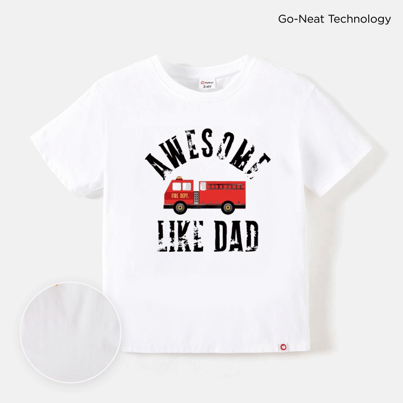 Go-Neat Toddler Boy Water & Stain Resistant Letter Vehicle Print Breathable Short-sleeve White Tee