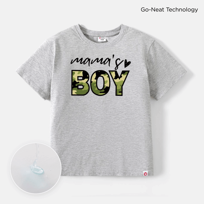 Go-Neat Toddler Boy Water & Stain Resistant Breathable Soft Letter Print Short-sleeve Grey Tee