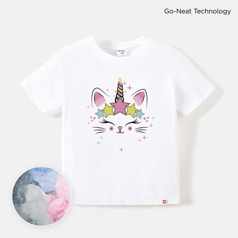 Go-Neat Toddler Girl Water & Stain Resistant Unicorn Print Breathable Short-sleeve White Tee