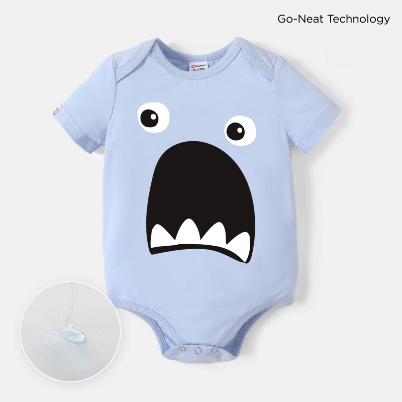 Go-Neat Water & Stain Resistant Eco Baby Boy Cartoon Shark Print Short-sleeve Romper