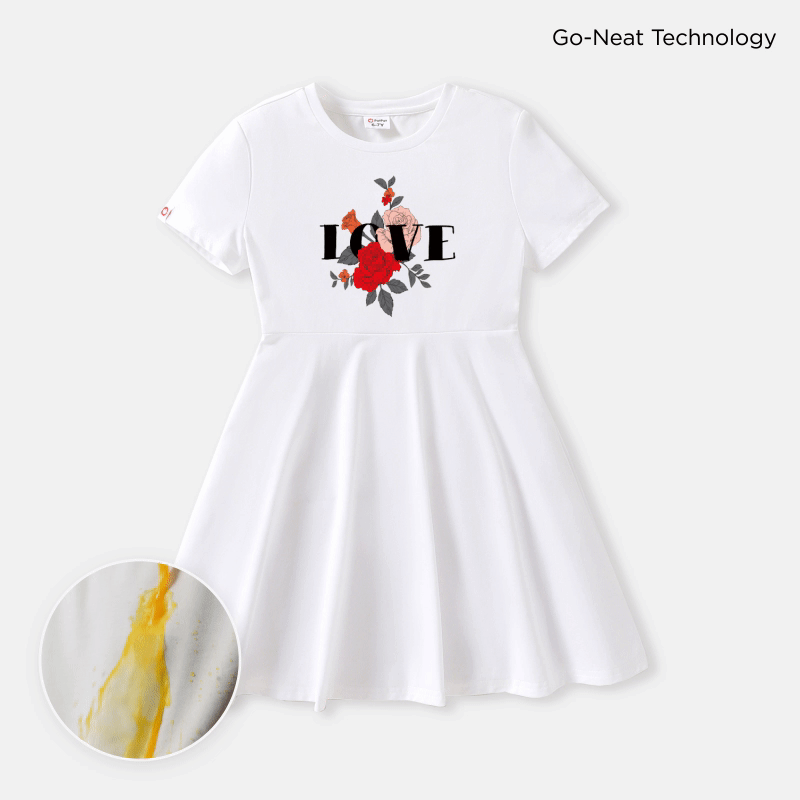 [4a-14a] robe blanche à manches courtes à imprimé floral pour fille et fille, hydrofuge et résistante aux taches