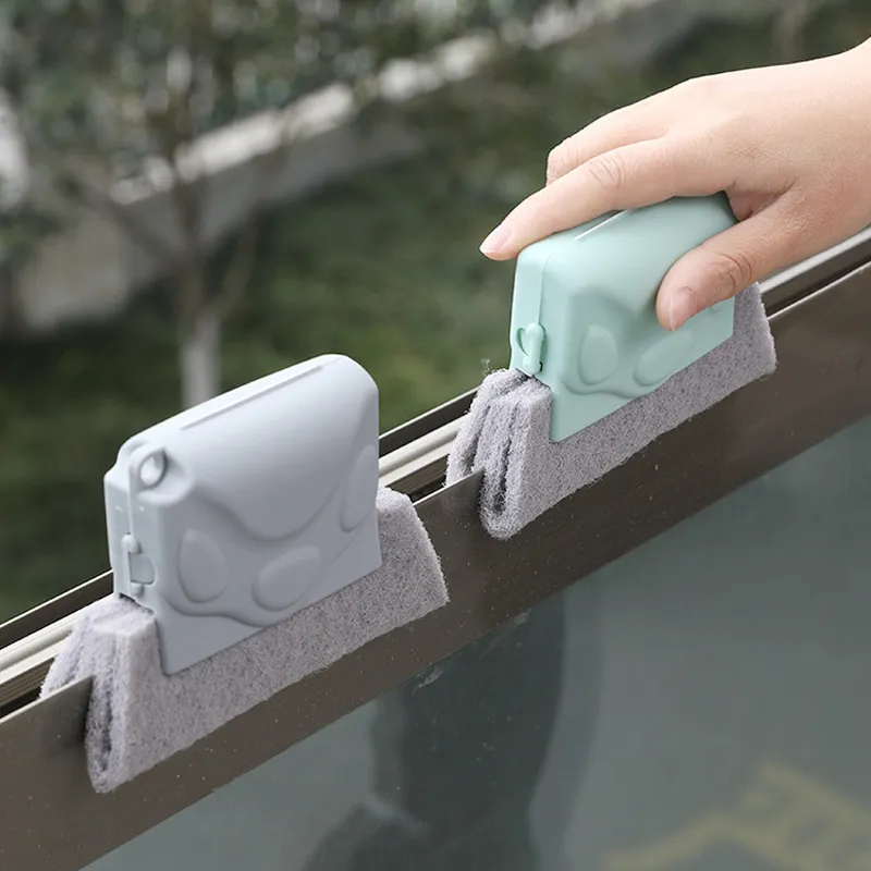 ferramenta de limpeza de janela criativa porta janela ranhura lacuna escova de limpeza manual porta janela trilho ferramenta de escovas de limpeza de cozinha Verde Claro big image 1