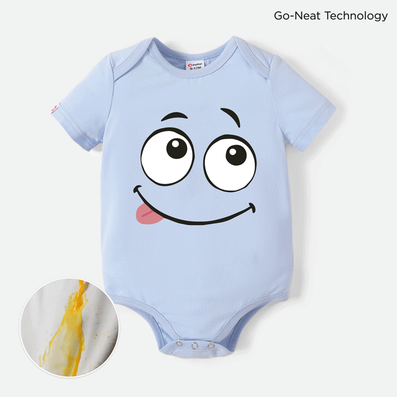 [0M-24M] Go-Neat Water Repellent and Stain Resistant Baby Boy Graphic Print Short-sleeve Romper Light Blue