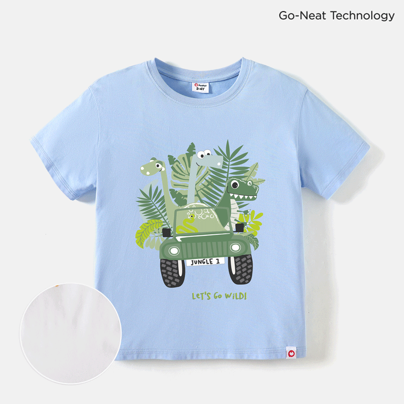 Go-Neat Toddler Boy Water & Stain Resistant Eco Breathable Dinosaur Print Short-sleeve Tee
