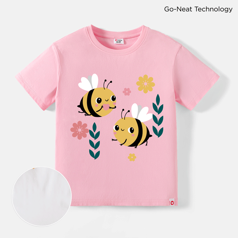 Go-Neat Toddler Girl Water & Stain Resistant Bee Print Breathable Short-sleeve Tee