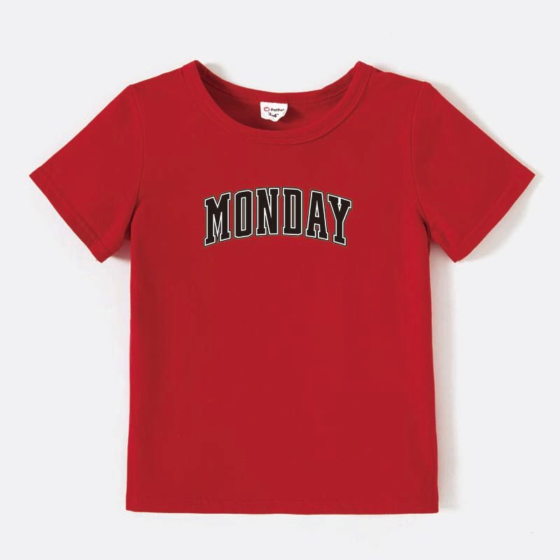 

Kid Boy Week Theme Letter Print Short-sleeve Cotton Tee