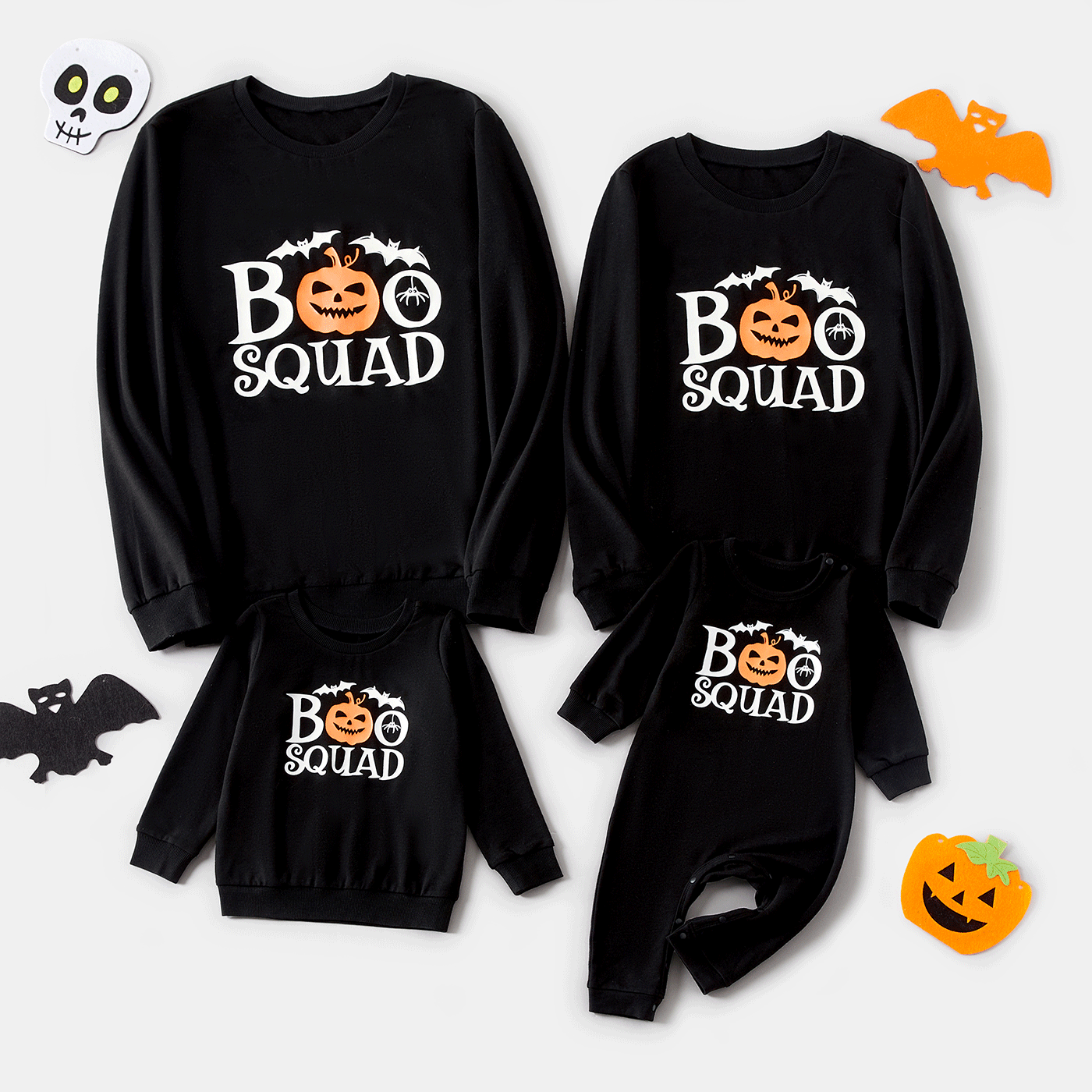 Halloween Glow In The Dark Pumpkin & Letter Print Family Matching Long-sleeve Sweatshirts