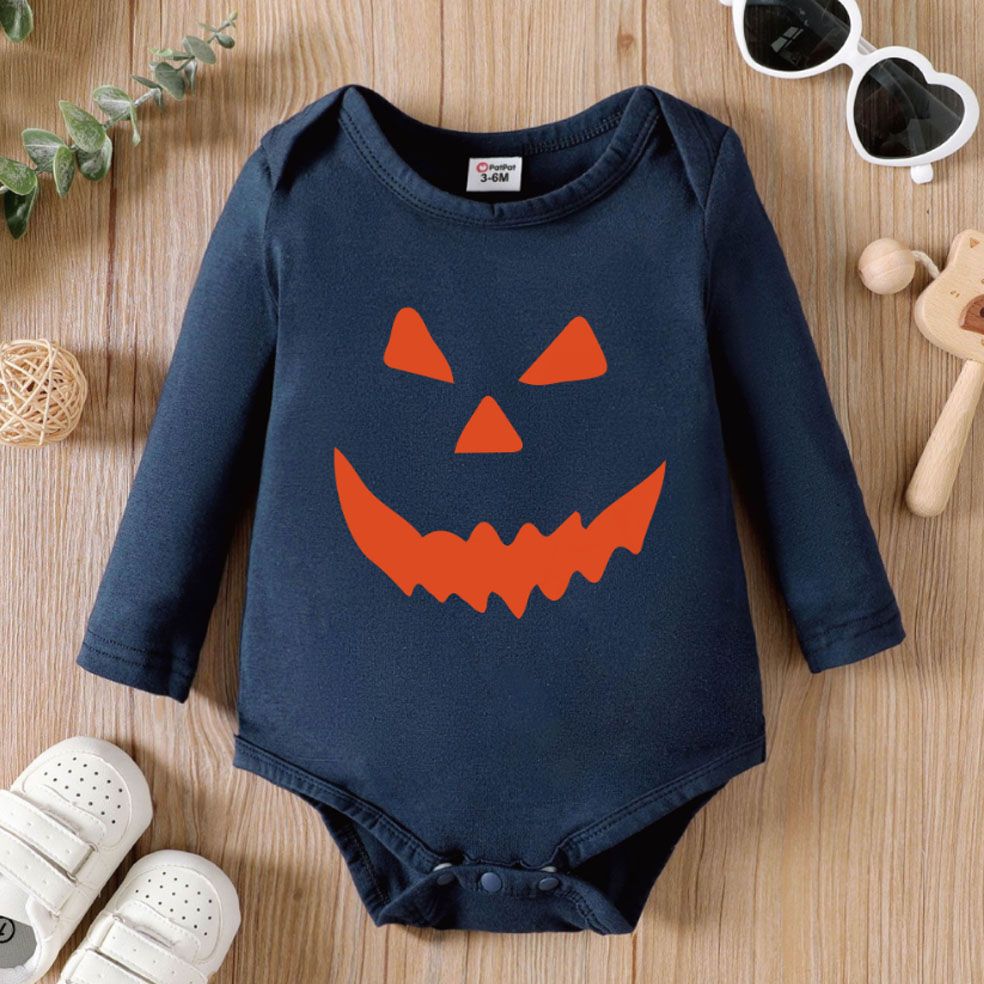 

Halloween Baby Boy/Girl 95% Cotton Long-sleeve Pumpkin Face Print Romper