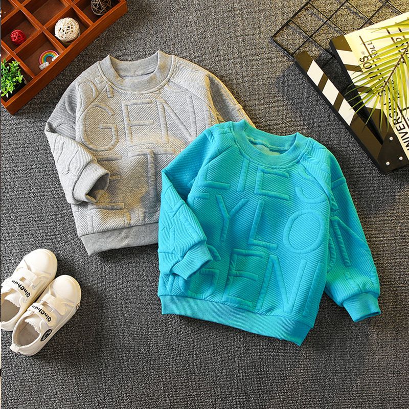 

Kid Boy Solid Color Letter Textured Pullover Sweatshirt