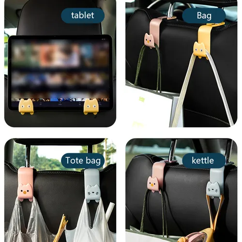 2pcs/4pcs Car Seat Headrest Hook Multifunctional Cute Cartoon Car Seat Storage Organizer for Tablet Tote Bag Kettle Car Seat Assecories