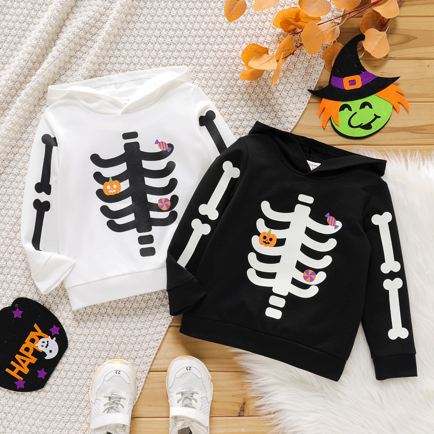 Toddler Boy/Girl Halloween Reflective Skeleton Print Hoodie Sweatshirts