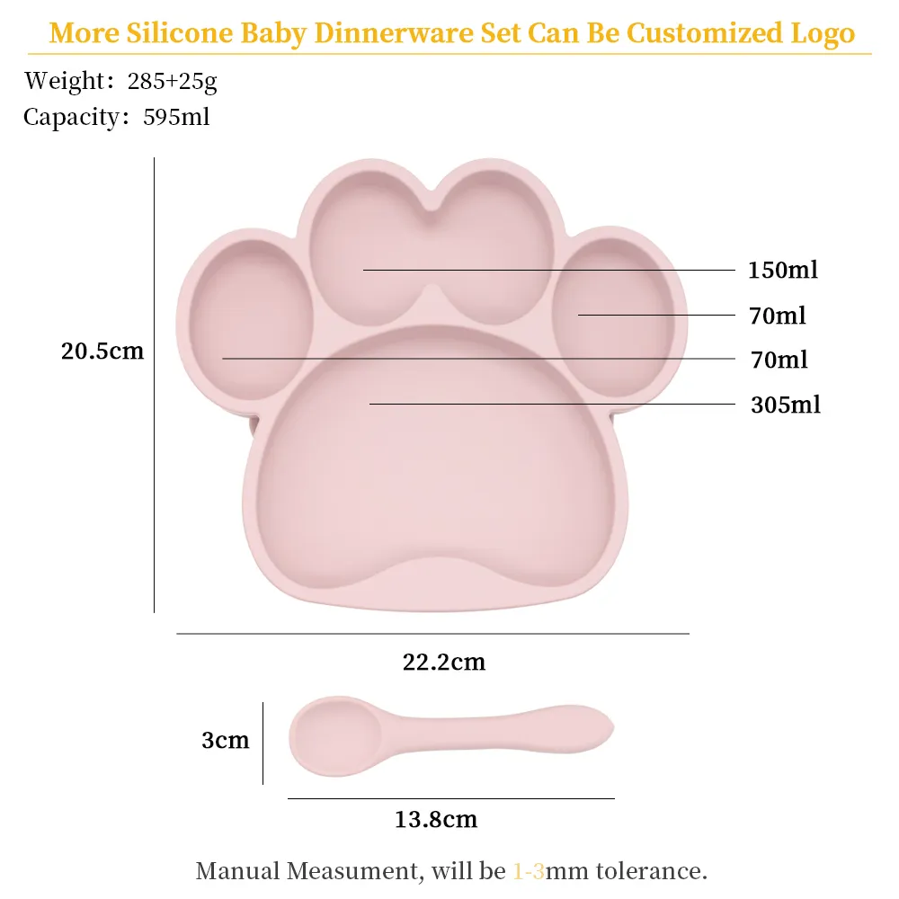 3Pcs Baby Cat Paw Suction Plates With Spoon & Fork BPA Free Food-grade Silicone Divided Design Toddler Self Feeding Utensils