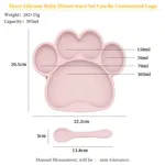 3Pcs Baby Cat Paw Suction Plates with Spoon & Fork BPA Free Food-grade Silicone Divided Design Toddler Self Feeding Utensils  image 2